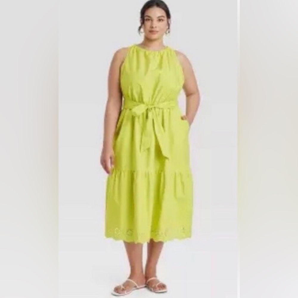 NWT Ava & Viv Sleeveless Cotton Celadon Maxi Dress Lime Green